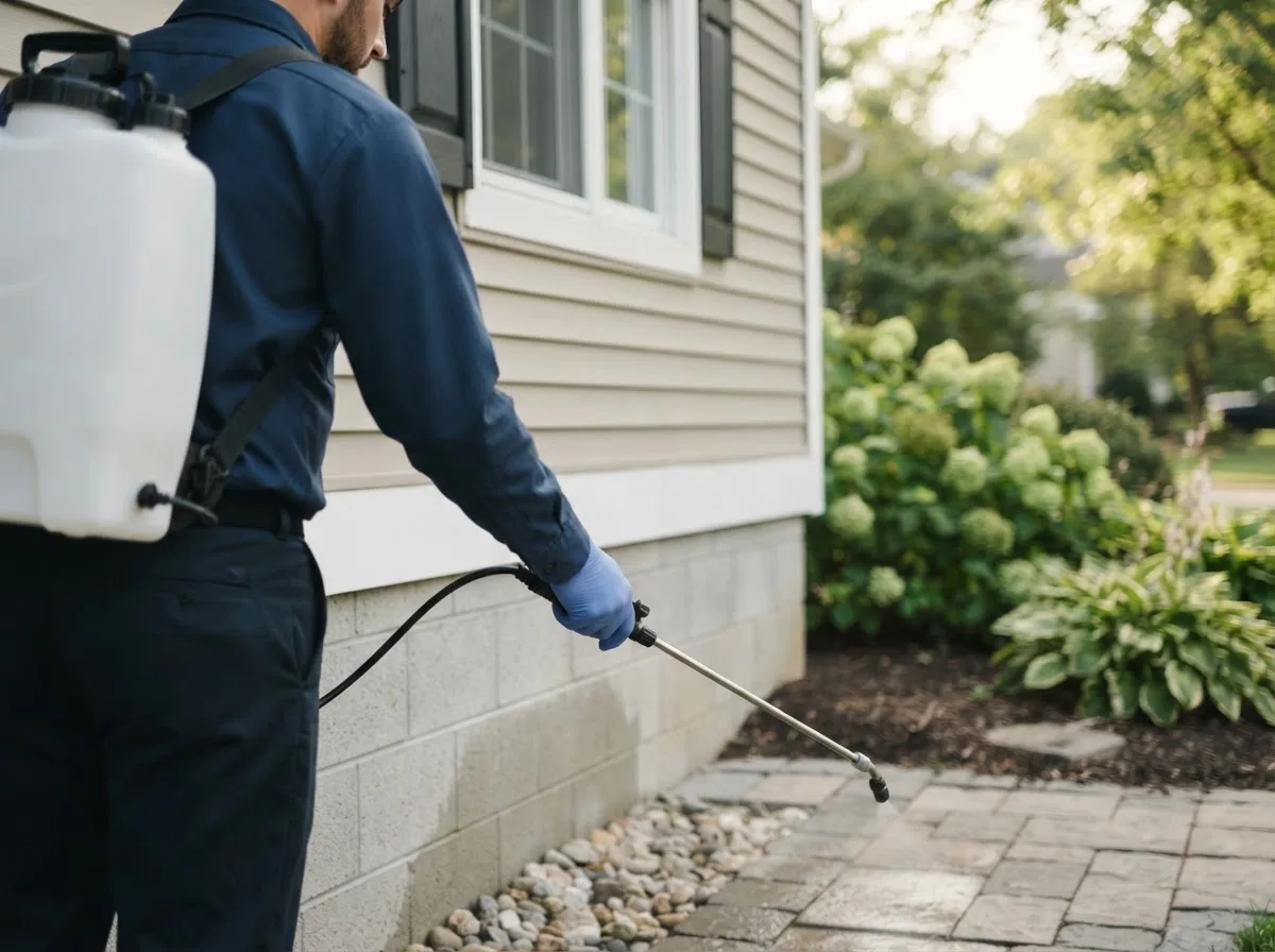 Pest control technician inspecting a home in Maramec, OK